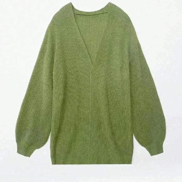Army Green Casual Women's Solid Drop Shoulder Open Front Cardigan - Picture 6 of 8